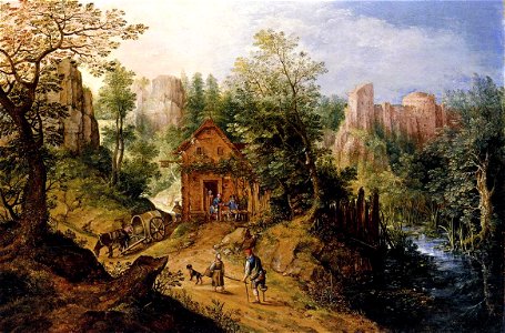 Pieter Stevens II - Mountain Valley with Inn and Castle - WGA21791
