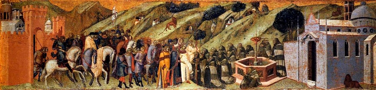 Pietro Lorenzetti - Predella panel - St Albert Presents the Rule to the Carmelites - WGA13542