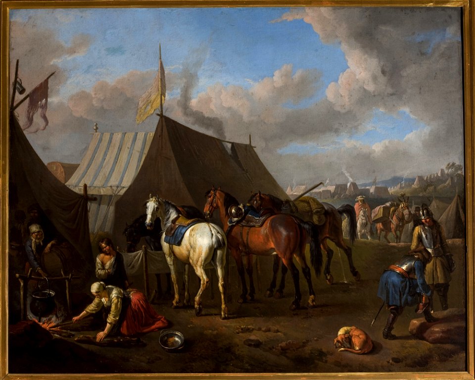 Pieter van Bloemen - Camp Scene with a Woman at the Bonfire to the Left - NB 968 - National Museum in Warsaw