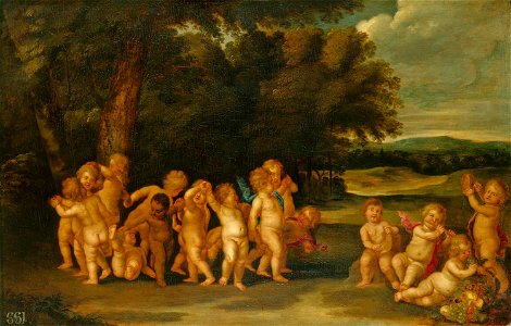 Pieter van Avont - Putti Dancing in a Landscape. Free illustration for personal and commercial use.