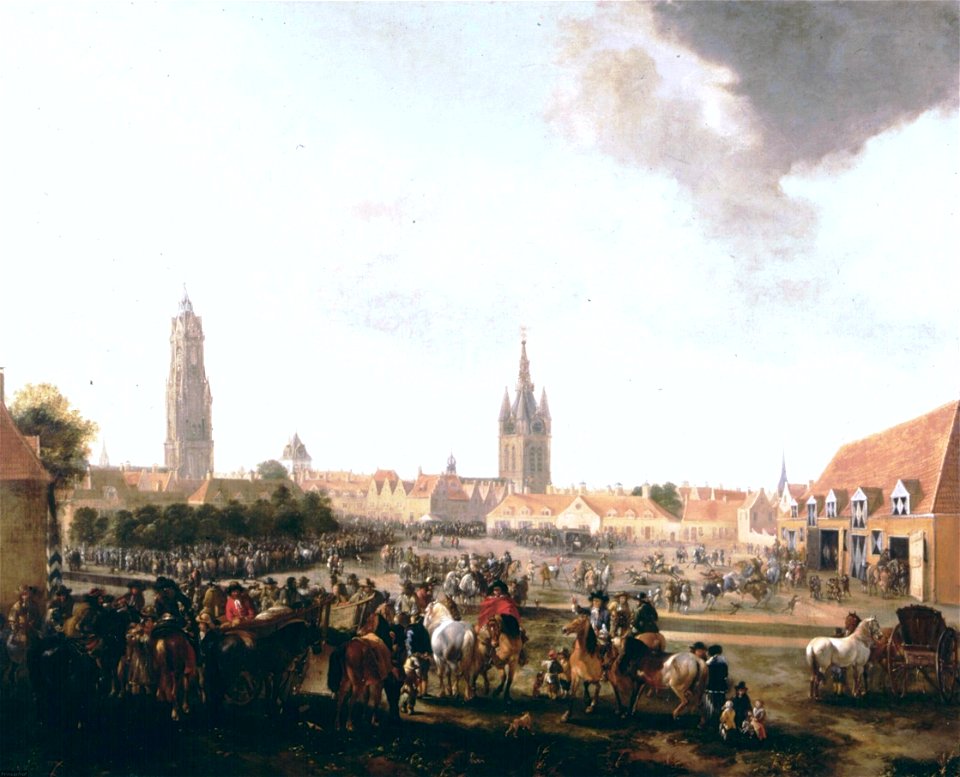 Pieter Wouwerman - Gezicht op de Paardenmarkt te Delft