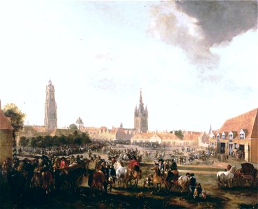 Pieter Wouwerman - Gezicht op de Paardenmarkt te Delft. Free illustration for personal and commercial use.