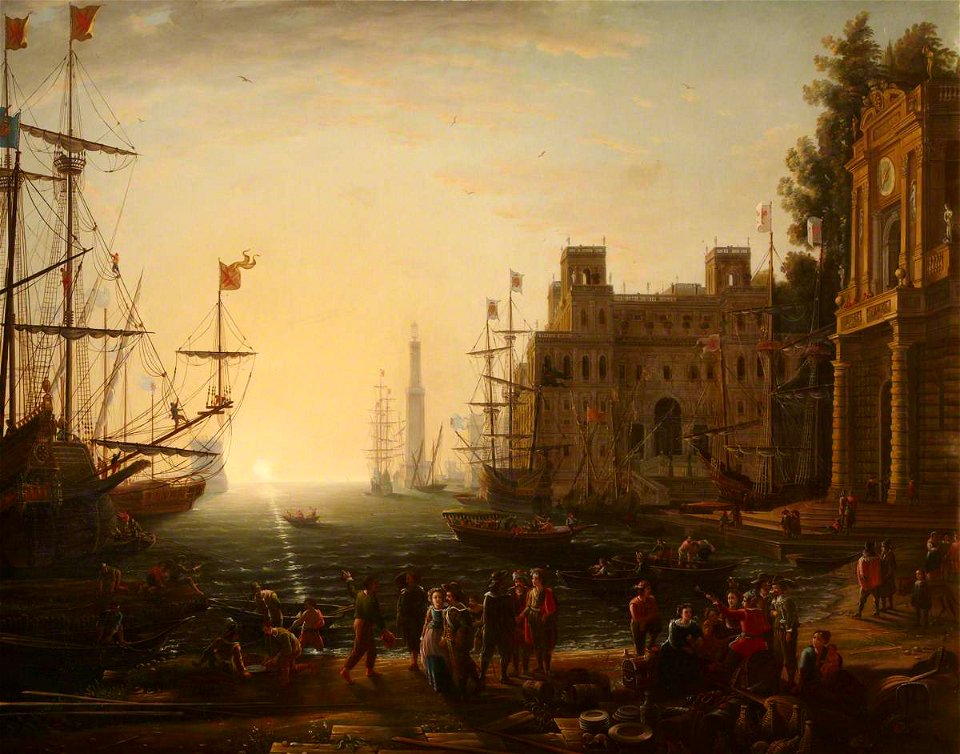 Pietro Antonio Sasso (1834-1905^) (possibly) - Harbour Scene (after Claude Lorrain) - 564848 - National Trust