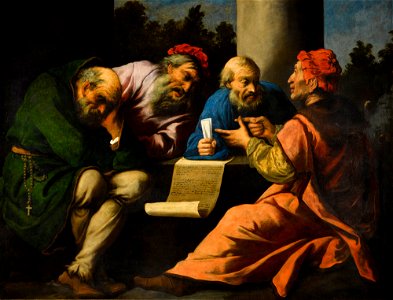 Pietro della Vecchia - A dispute among the doctors, possibly the four fathers of the church