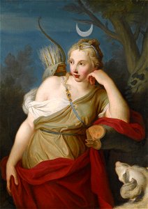 Pietro Antonio Rotari - Diana, goddess of the hunt, leaning against a tree. Free illustration for personal and commercial use.