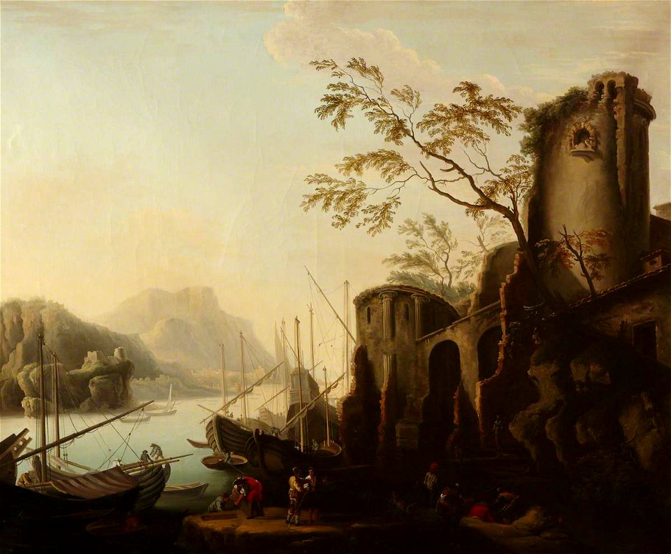Pietro Antonio Sasso (1834-1905^) (possibly) - Classical Landscape with a Ruined Castle by the Water's Edge (after Salvator Rosa) - 564850 - National Trust