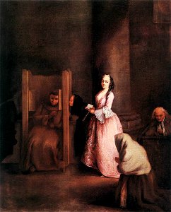 Pietro Longhi - The Confession - WGA13417. Free illustration for personal and commercial use.