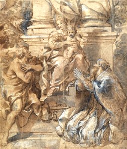 Pietro da Cortona (Pietro Berrettini) - Madonna and Child, Saint John the Baptist and Pope Stephen - Google Art Project