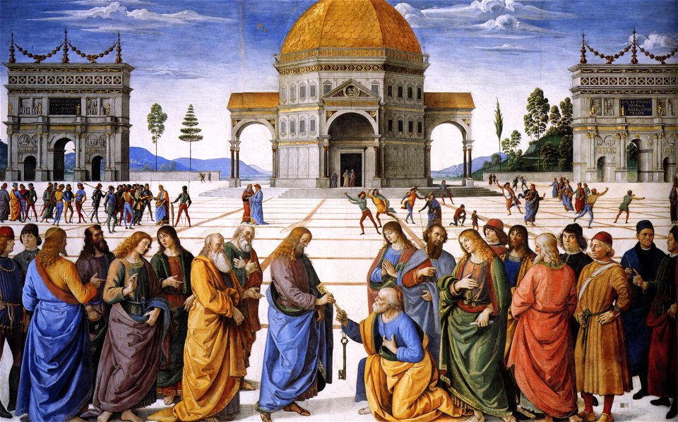 Pietro Perugino - Entrega de las llaves a San Pedro (Capilla Sixtina, Roma, 1481-82)