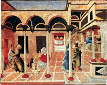 Pietro Di Giovanni D'Ambrogio - Birth of St Nicholas - WGA17724. Free illustration for personal and commercial use.