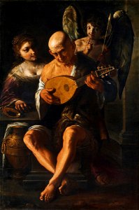 Pietro paolini called il lucchese an elderly man playing the guitar wi115420)