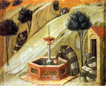 Pietro Lorenzetti - Predella panel - Hermits at the Fountain of Elijah - WGA13541