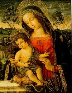 Pinturicchio, madonna col bambino, 1498 ca. 48,2x38,1 cm, huntintong library, san marino, ca