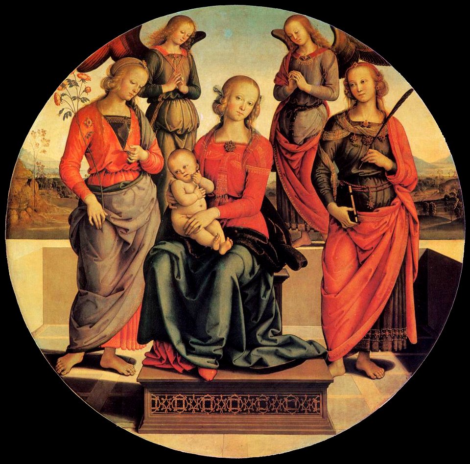 Pietro Perugino - Virgin and Child Enthroned with Angels and Saints - WGA17293