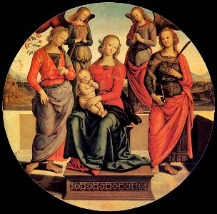 Pietro Perugino - Virgin and Child Enthroned with Angels and Saints - WGA17293. Free illustration for personal and commercial use.