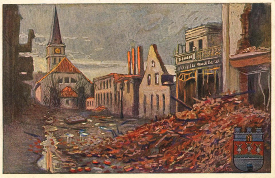 Pillkallen, Ostpreußen - Bahnhofstraße und Kirche (Zeno Ansichtskarten)