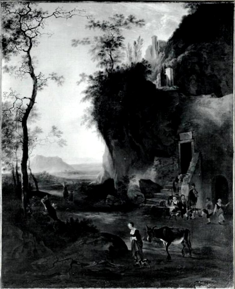 Naar Adam Pijnacker - Zuidelijk landschap met op de voorgrond een vrouw met ezel, - NG.M.02145 - National Museum of Art, Architecture and Design