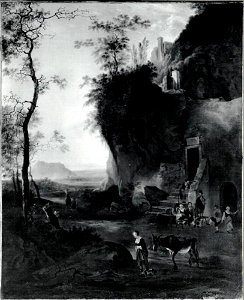 Naar Adam Pijnacker - Zuidelijk landschap met op de voorgrond een vrouw met ezel, - NG.M.02145 - National Museum of Art, Architecture and Design