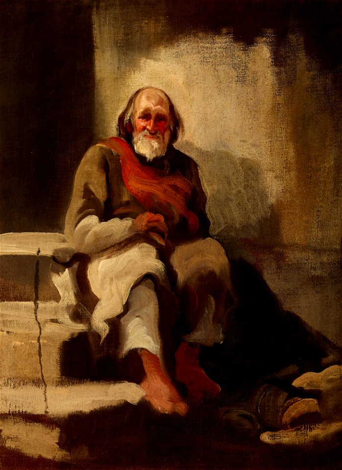 Piotr Michałowski - Study of an Old Man Sitting on the Stairs - MNK II-a-677 - National Museum Kraków