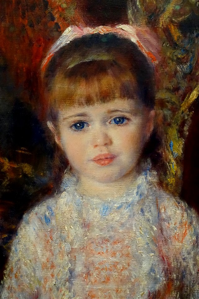 Pink and Blue, the Cahen d'Anvers Girls, by Pierre-Auguste Renoir, detail 1, 1881, oil on canvas - Museu de Arte de São Paulo - DSC07233. Free illustration for personal and commercial use.