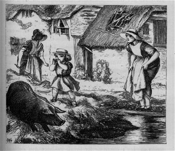 Pig scene - Tom Brown's School Days (1869). Free illustration for personal and commercial use.
