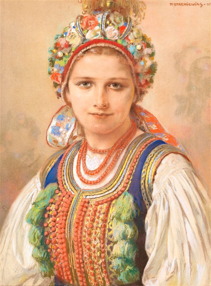 Piotr Stachiewicz Portrait of a woman in Polish costume