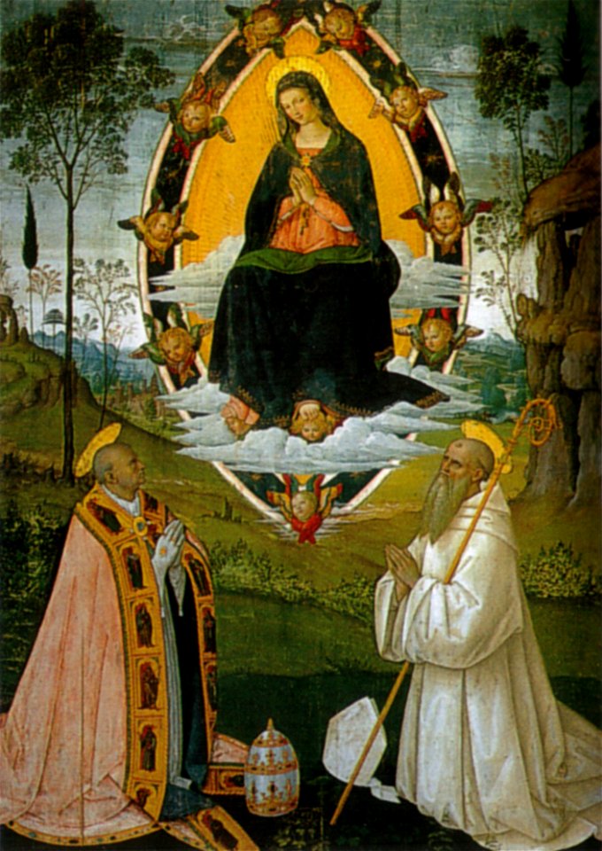 Pinturicchio, madonna tra i santi gregorio e benedetto, 1510-1512, 282x198 cm, pinacoteca civica, san gimignano
