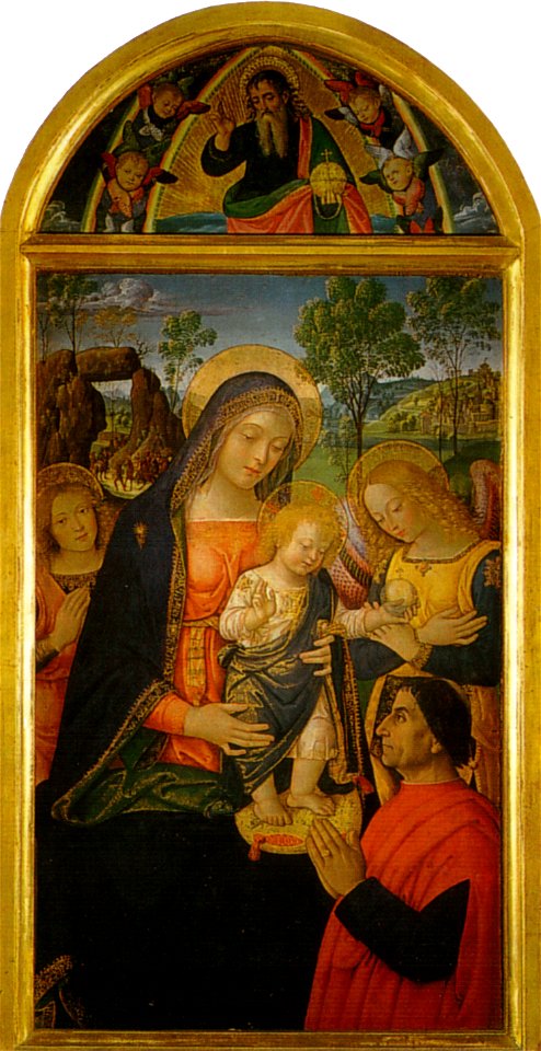 Pinturicchio, madonna della pace, 1490 circa. 143x70 cm, sanseverino marche, pinacoteca civica