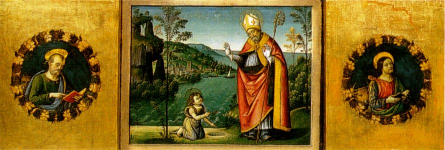 Pinturicchio, pala di santa maria dei fossi, predella, visione di sant'agostino. Free illustration for personal and commercial use.
