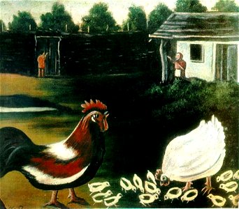 Pirosmani. Cock and chicken