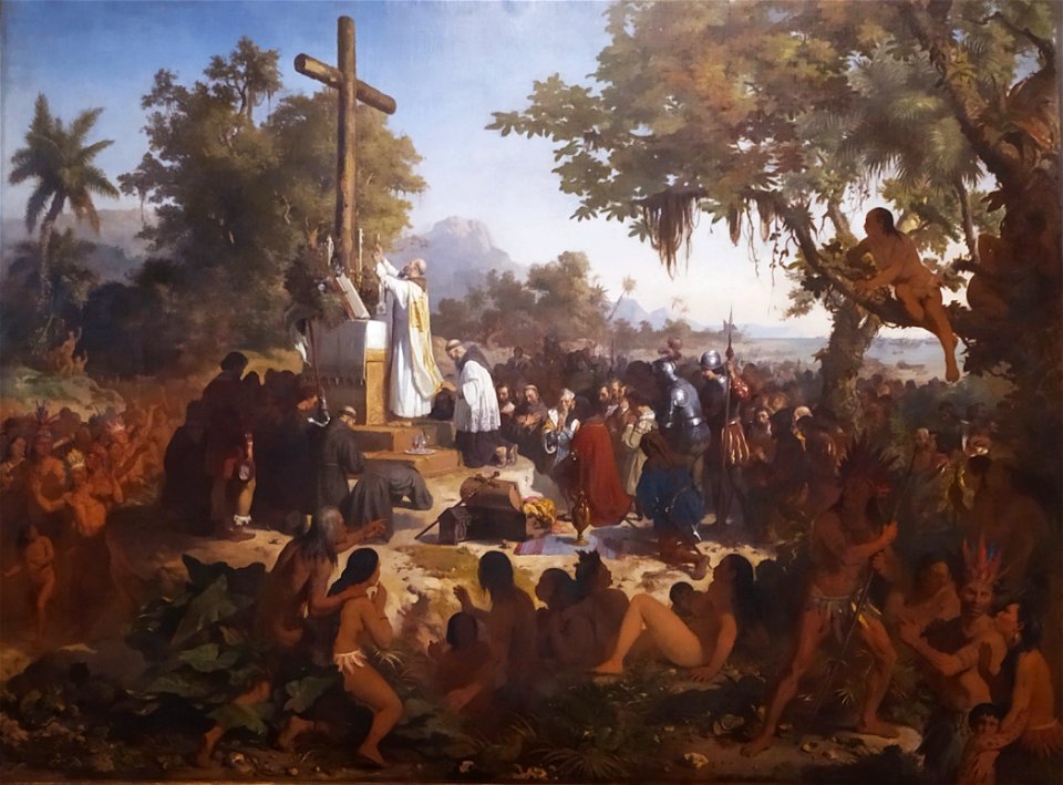 Pintura sobre a primeira missa no Brasil