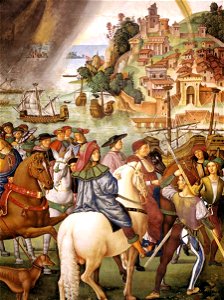 Pinturicchio - No. 1 - Enea Piccolomini Leaves for the Council of Basle (detail) - WGA17790. Free illustration for personal and commercial use.