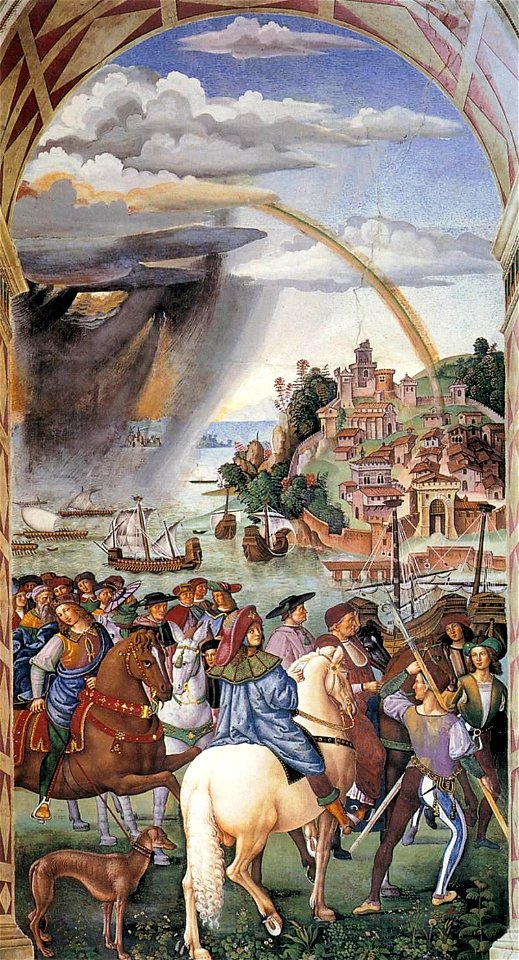 Pinturicchio - No. 1 - Enea Piccolomini Leaves for the Council of Basle - WGA17789