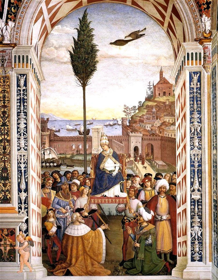 Pinturicchio - No. 10 - Pope Pius II Arrives in Ancona - WGA17807. Free illustration for personal and commercial use.