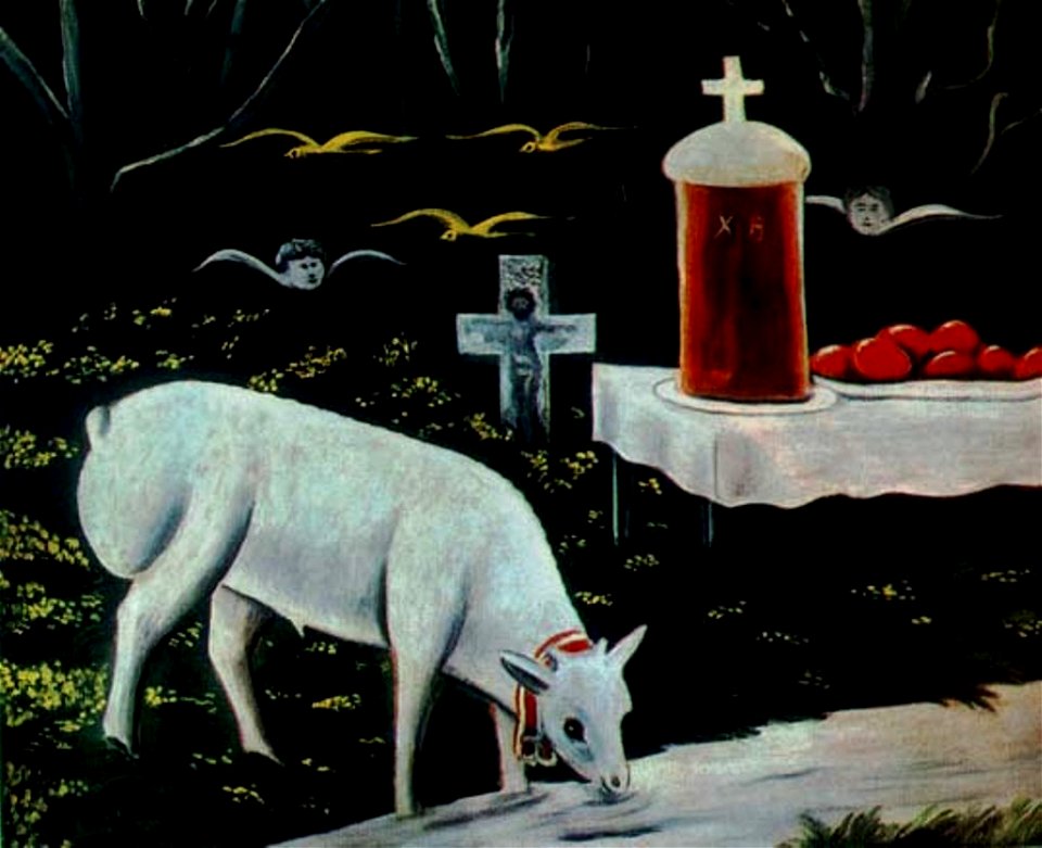 Pirosmani. lamb, easter eggs and angels