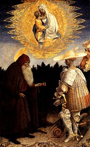 Pisanello - Apparition of the Virgin to Sts Anthony Abbot and George - WGA17851. Free illustration for personal and commercial use.