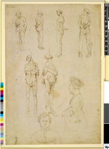 Pisanello - Studies of men hanging and two figures, one half-length to front, 1895,0915.441, 1434-1438