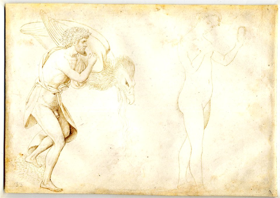 Pisanello - Two allegorical figures, one a semi-nude man holding a large bird, Pp,1.11