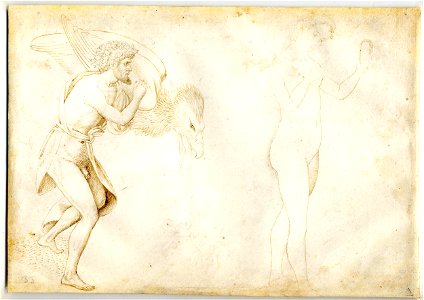 Pisanello - Two allegorical figures, one a semi-nude man holding a large bird, Pp,1.11