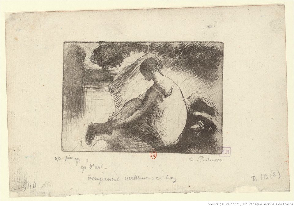 Pissarro - Baigneuse mettant ses bas, 2e état, btv1b6955258p