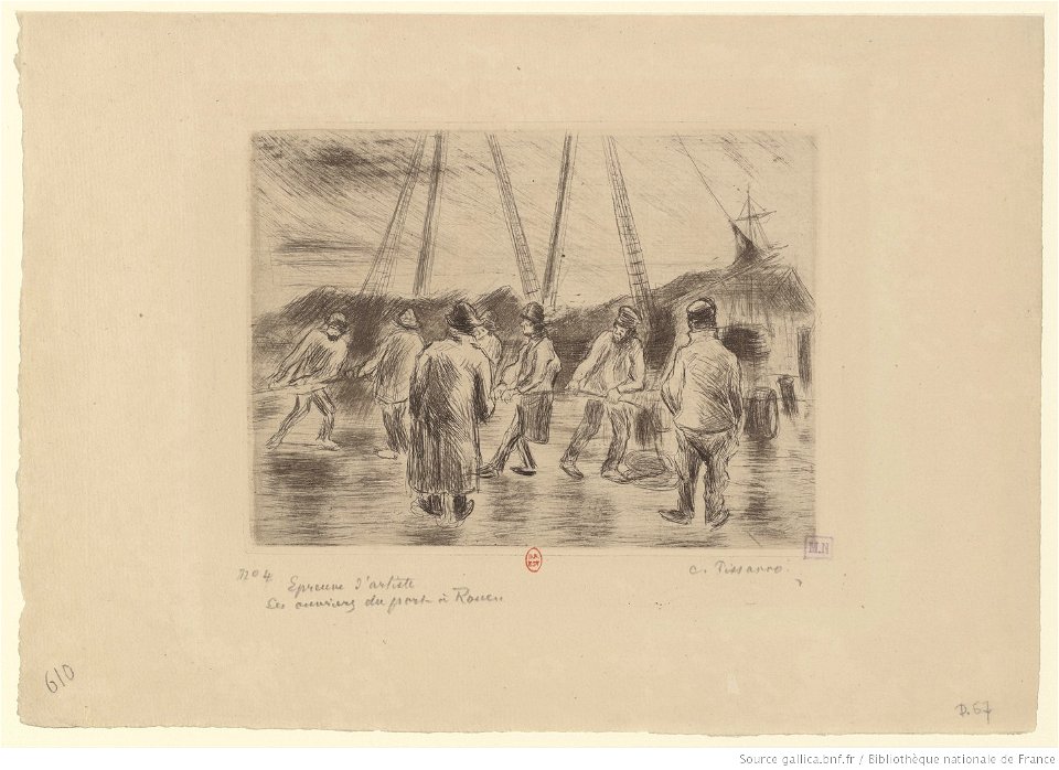 Pissarro - Les ouvriers du port, à Rouen, 1er état, btv1b69551783
