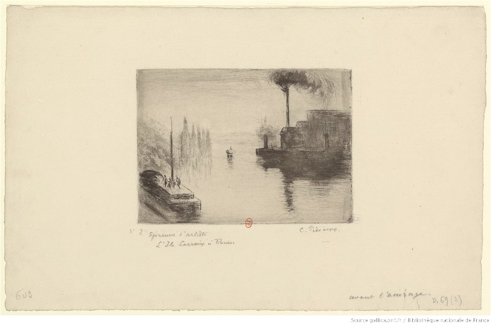 Pissarro - L'Ile Lacroix, à Rouen, 2e état, btv1b6955181k