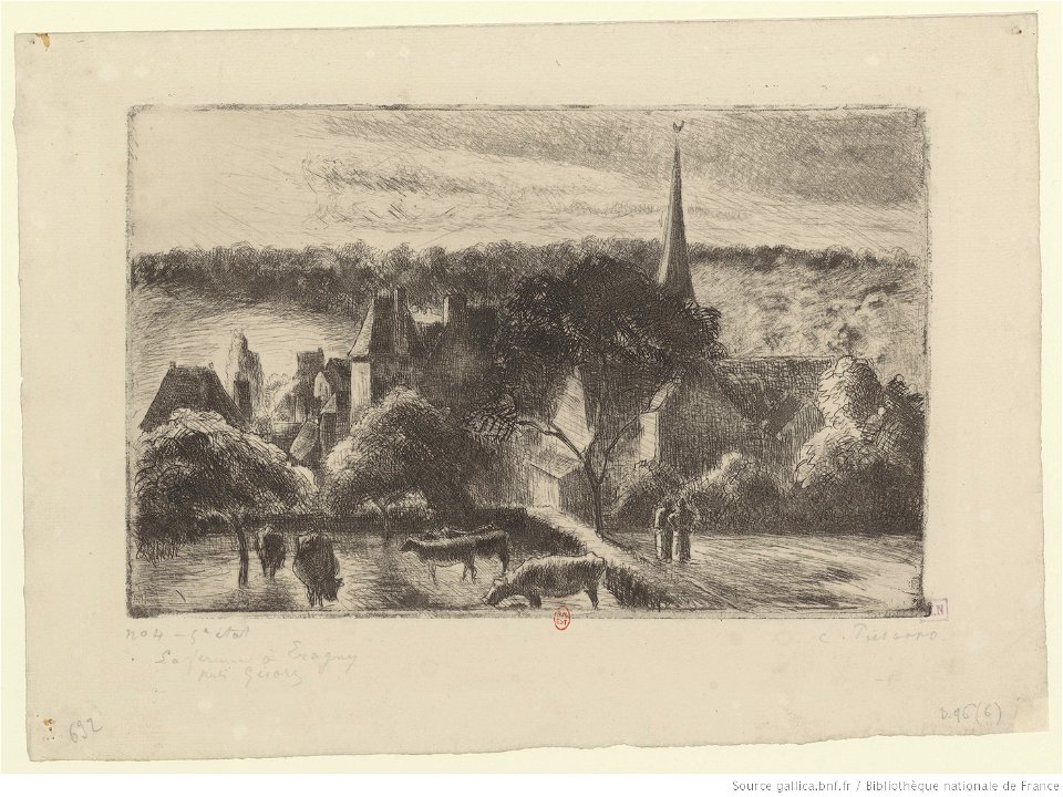 Pissarro - Eglise et ferme d'Eragny, 6e état, btv1b69552311