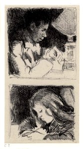 Pissarro - Two portraits (Jeune homme écrivant (Portrait de Rodo) and Paul-Emile Pissarro), WA1952.6.661