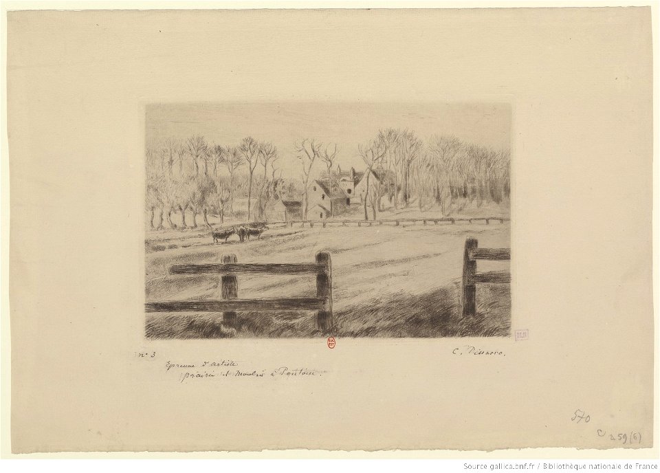 Pissarro - Prairie et moulin, à Osny, 6e état, btv1b69551627