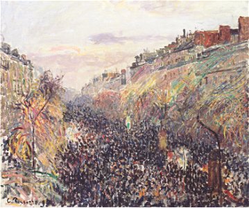 Pissarro - Der Boulevard Montmartre, Faschingdienstag, bei Sonnenuntergang. Free illustration for personal and commercial use.