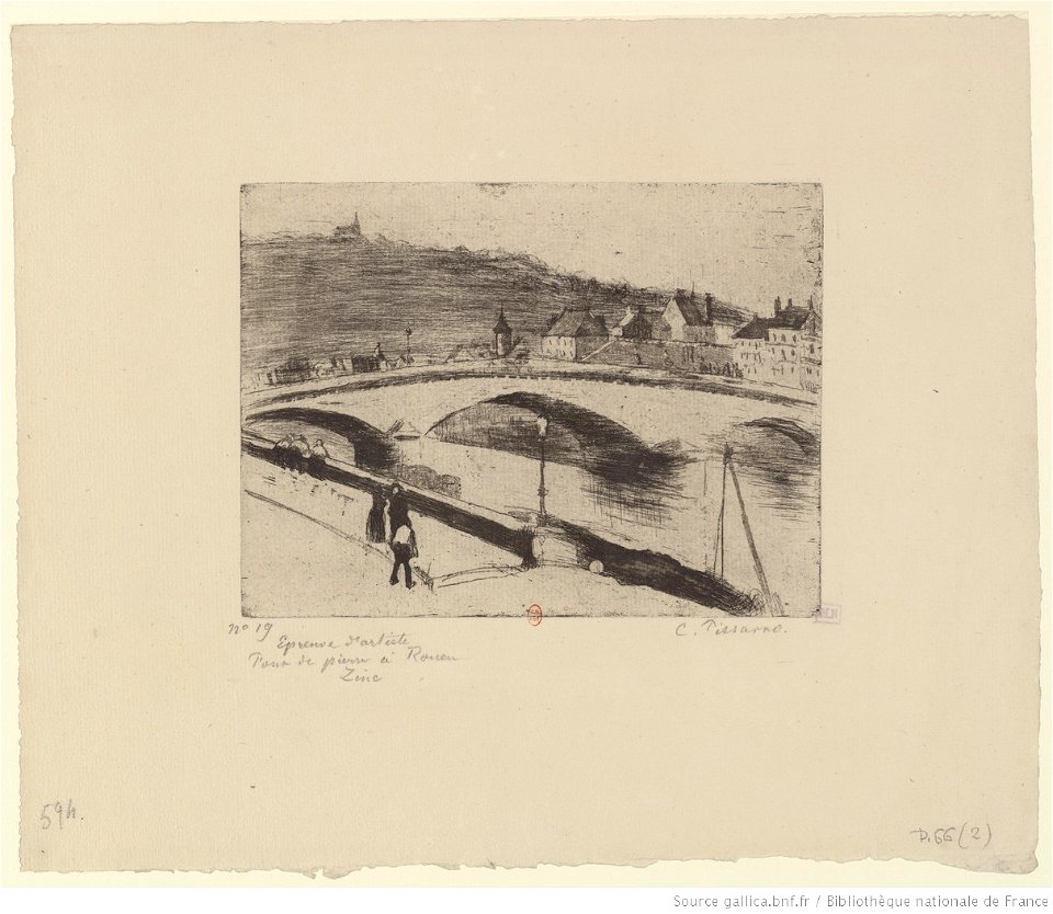 Pissarro - Le pont de pierre, à Rouen, 2e état, btv1b6955177p