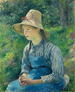 Pissaro - Jeune paysanne au chapeau de paille 1881. Free illustration for personal and commercial use.