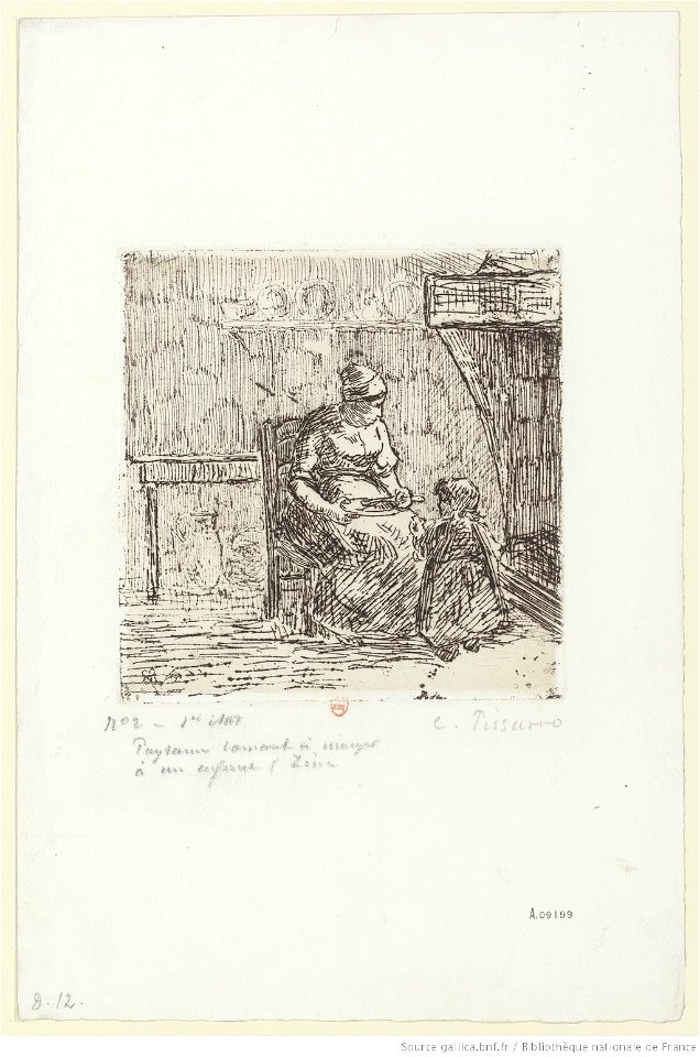 Pissarro - Paysanne donnant à manger à un enfant, 1er état, btv1b69550973