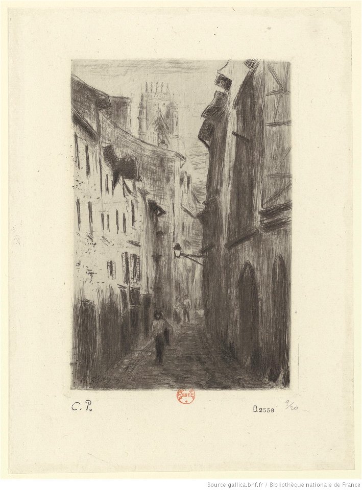 Pissarro - Une rue à Rouen (rue des Arpents), 3e état, btv1b6955179h